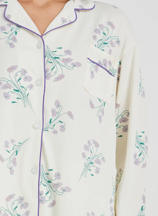 Take Two Take Two Floral Print Long Sleeve Shirt and Pyjama Set