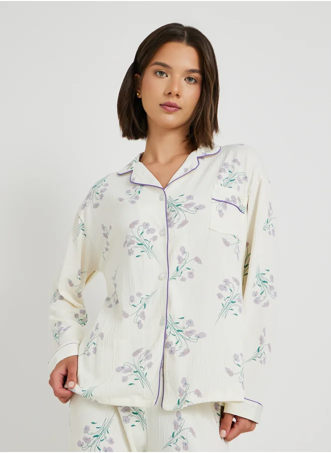 Take Two Take Two Floral Print Long Sleeve Shirt and Pyjama Set