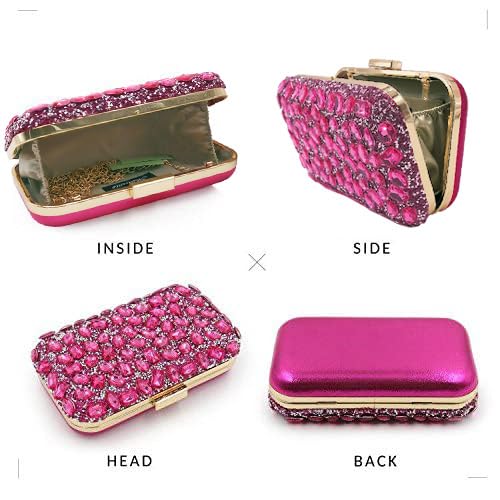 Milisente Clutch Purses For Women Crystal Clutches Evening Bags Gemstone Clutch Purse For Wedding Formal(Hot Pink) - Image 5
