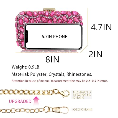 Milisente Clutch Purses For Women Crystal Clutches Evening Bags Gemstone Clutch Purse For Wedding Formal(Hot Pink) - Image 3