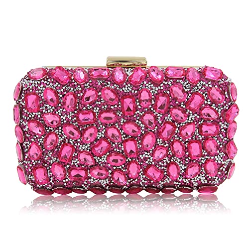 Milisente Clutch Purses For Women Crystal Clutches Evening Bags Gemstone Clutch Purse For Wedding Formal(Hot Pink) - Image 1
