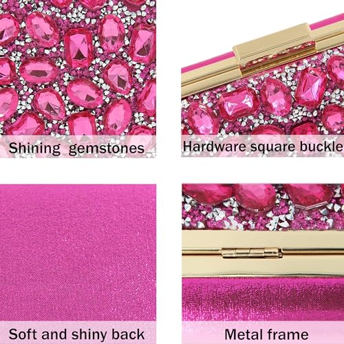 Milisente Clutch Purses For Women Crystal Clutches Evening Bags Gemstone Clutch Purse For Wedding Formal(Hot Pink) - Image 4
