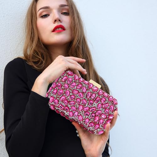 Milisente Clutch Purses For Women Crystal Clutches Evening Bags Gemstone Clutch Purse For Wedding Formal(Hot Pink) - Image 2