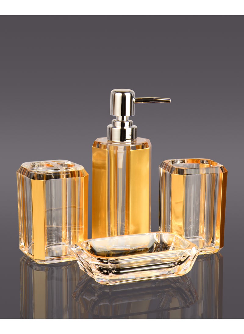 Bathroom Accessories Set,4 Piece Acrylic Bathroom Accessory Set,Lotion Dispenser,Soap Dish,Toothbrush Holder,Tumbler,Countertop Vanity Organizer,Bathroom Decor Set(Brushed Gold) - Image 1
