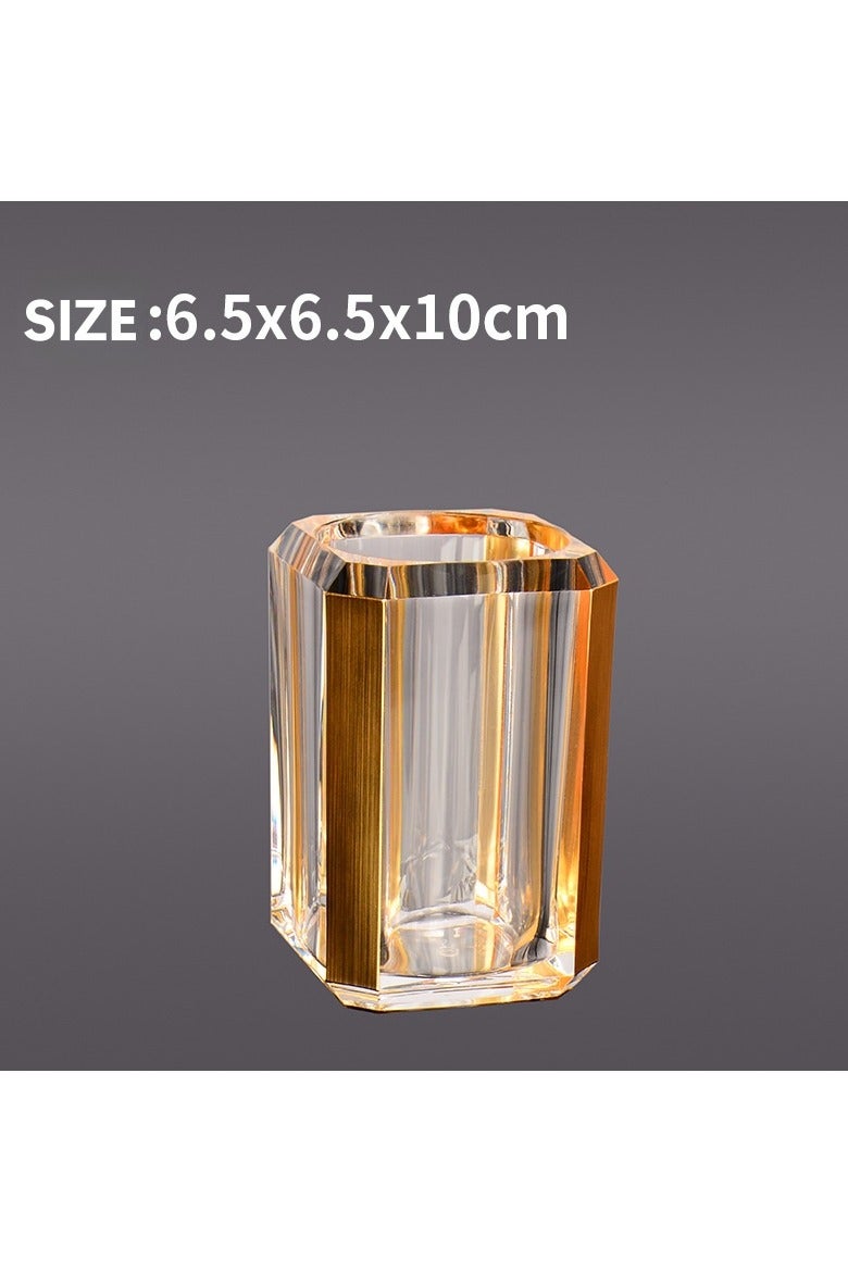 Bathroom Accessories Set,4 Piece Acrylic Bathroom Accessory Set,Lotion Dispenser,Soap Dish,Toothbrush Holder,Tumbler,Countertop Vanity Organizer,Bathroom Decor Set(Brushed Gold) - Image 3