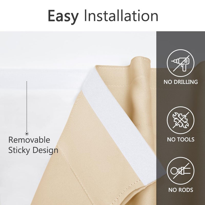 Muamar 2pcs Blackout Curtains Privacy Curtains 63 Inch Length Window Curtains Easy Install Thermal Insulated Window Shades Stick Curtains No Rods  Beige 42"" W X 63"" L - Image 2