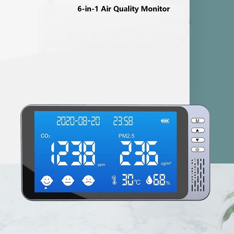 6-in-1 Air Quality Monitor NDIR Sensor, Detects CO2, PM2.5, Temperature & Humidity, Time & Date, Buzzer Alarm, Celsius/Fahrenheit Switch for Home, Car, Office, Classroom - Image 4