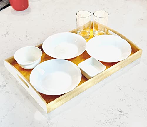 Bamboo Bam & Boo Natural Bamboo Serving Tray Extra Large Rectangular with Handles for Food, Drinks, Storage, Decor, Vanity, Breakfast, Parties, Weddings, Picnics(20” x 13” x 2.35”, Natural) - Image 2