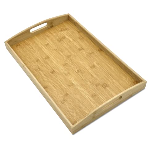 Bamboo Bam & Boo Natural Bamboo Serving Tray Extra Large Rectangular with Handles for Food, Drinks, Storage, Decor, Vanity, Breakfast, Parties, Weddings, Picnics(20” x 13” x 2.35”, Natural) - Image 1
