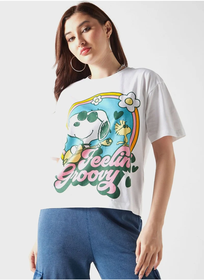 اس بي كاركترز Snoopy Dog Print T-Shirt