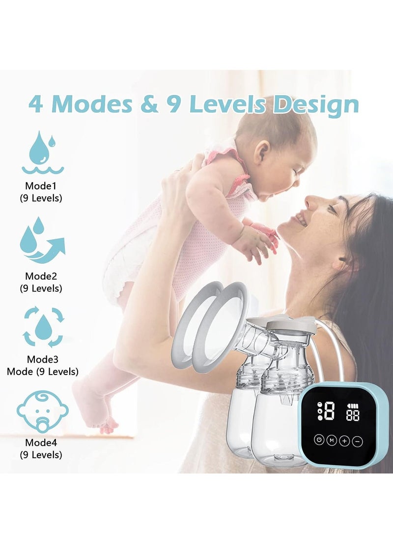 مضخة حليب كهربائية، 4 أوضاع و 9 مستويات شفط، مع شاشة عرض LED، خالية من مادة BPA، قابلة لإعادة الشحن للسفر والمنزل (اللون الأزرق). - Image 3