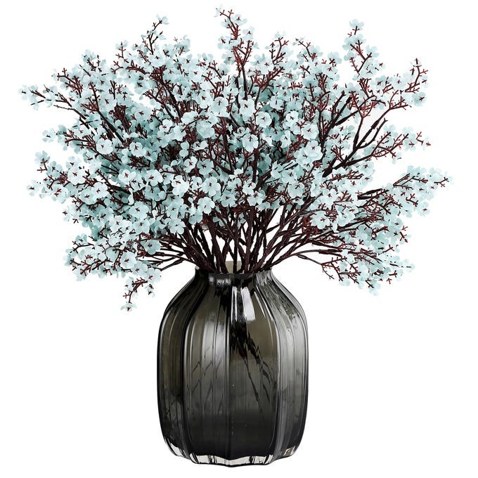 JAKYGLOBAL BABYS BREATH FABRIC CLOTH ARTIFICIAL FLOWERS 6 BUNDLE EUROPEAN FAKE SILK PLANTS DECOR WEDDING PARTY DECORATION BOUQUETS REAL TOUCH DIY HOME GARDEN GREY BLUE