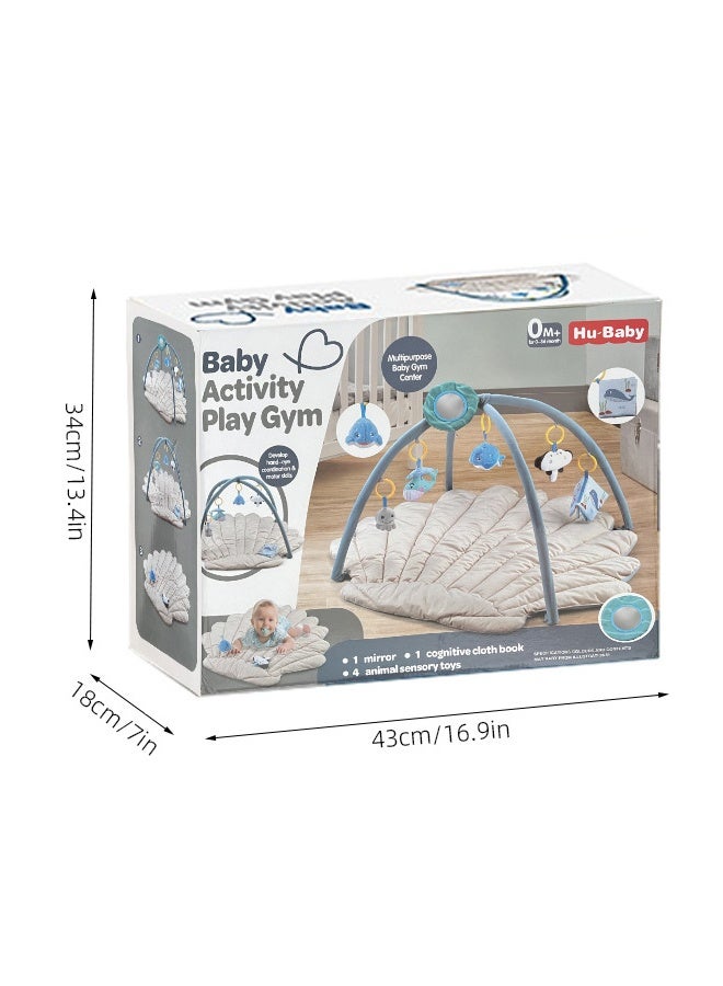Beauenty Baby fitness mat, oversized shell shaped activity fitness mat with 6 detachable toys, rolling time mat, motor skills and sensory development mat, high contrast toy, and self discovery mirror - Image 3