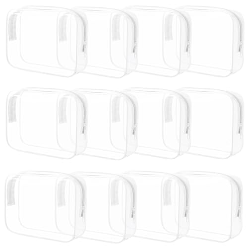 Eilyliafe 12 Pieces Clear Makeup Bags Bulk TSA Approved Toiletry Bag for Travel PVC Waterproof Cosmetic Bag with Zipper Transparent Pouches Organizer Storage for Men and Women White Large - Image 1