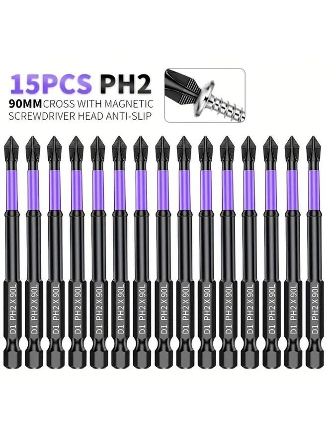 15pcs 90mm Anti Slip Tip Strong Magnetic D1 High Hardness Electric Screwdriver Bits - Image 1