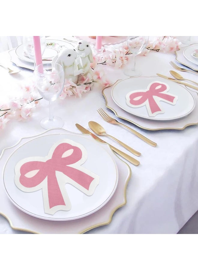 20Pcs Pink Bow Napkins, Bow Themed Party Decorations,Paper Napkins, Disposable Hand Napkins for Baby Bridal Shower Bachelorette Engagement Wedding Tea Birthday Party Supplies - Image 5