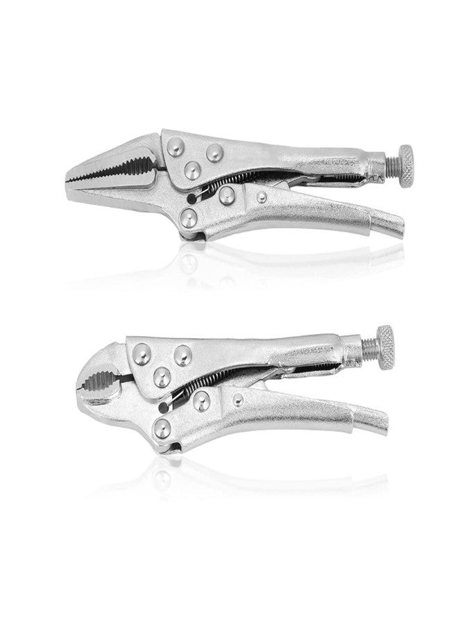 KUIDAMOS 2Pcs RT-R05 Small Pliers Mini vice grip set Ground Mouth Straight Jaw Lock Vise Locking Pliers Set Vice Grip Wrench Set,High Carbon Steel,Curved Jaw Straight Plier Sets - Image 1