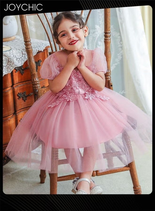 Joychic New Style Girls Summer Puff Sleeves Stylish Birthday Flower Pattern Dress Children's Big Bow Puffy Princess Dress - Image 2