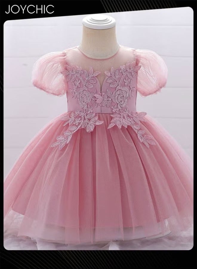 Joychic New Style Girls Summer Puff Sleeves Stylish Birthday Flower Pattern Dress Children's Big Bow Puffy Princess Dress - Image 4