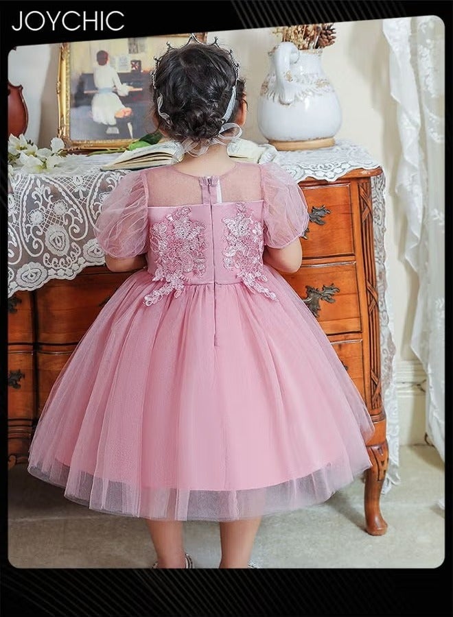 Joychic New Style Girls Summer Puff Sleeves Stylish Birthday Flower Pattern Dress Children's Big Bow Puffy Princess Dress - Image 3