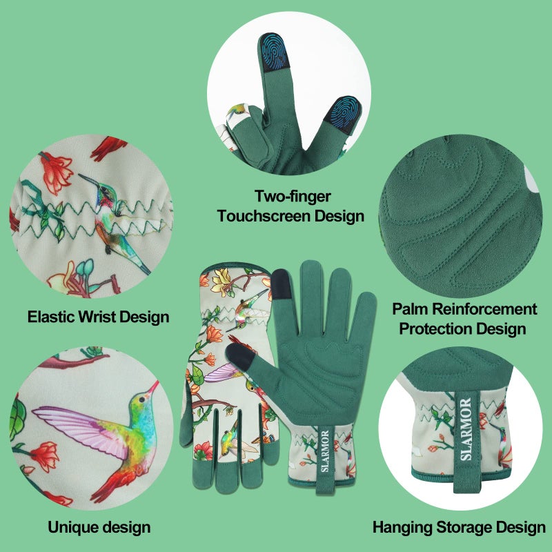 SLARMOR Leather-Gardening-Gloves for Women - Thorn-Proof Work-Gloves with Touch Screen for Weeding, Digging, Planting, Pruning Yard Glovesï¼ŒWell-Designed Gardening Gifts for Women Gardeners-Small - Image 2