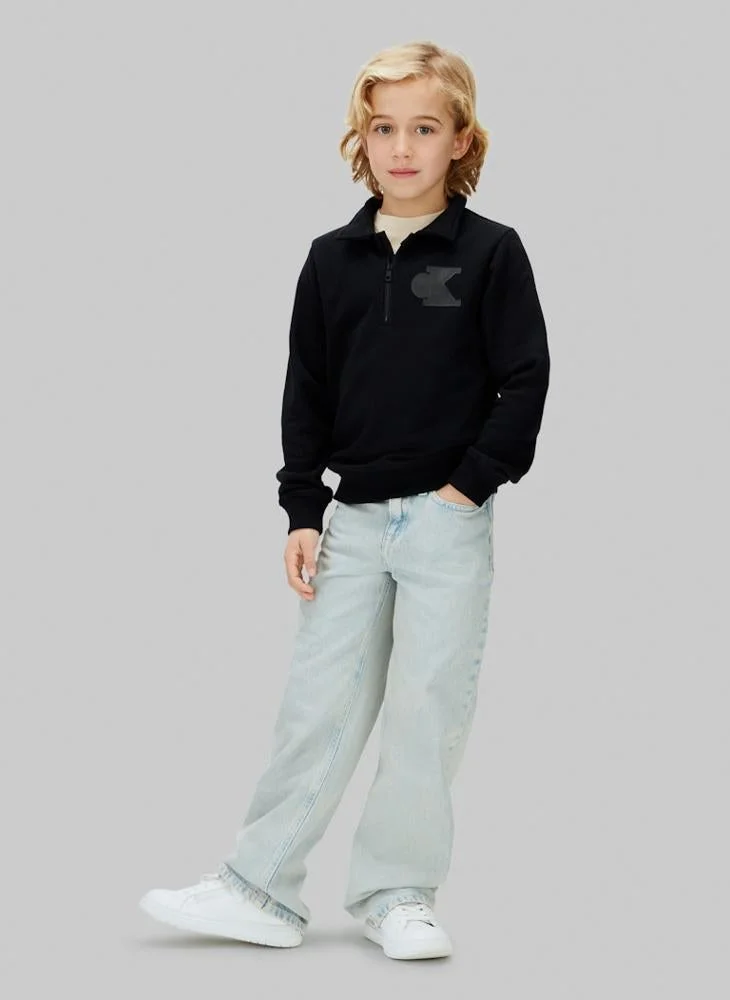 Calvin Klein Jeans BLACK [CSI] 25CW1000175CK Mesh Logo Quarter-Zip Sweatshirt for Men | Best Price UAE