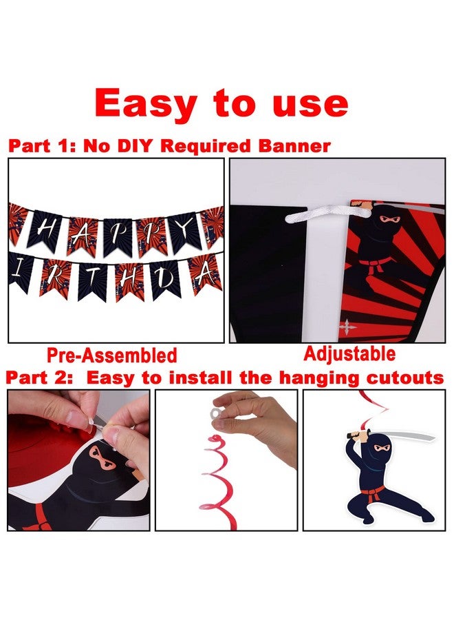 Tevxj مجموعة زينة عيد ميلاد نينجا 162 قطعة - مجموعة مستلزمات حفلة محارب نينجا تشمل أدوات المائدة من نينجا ماستر، مفرش طاولة، لافتات معلقة، دوامات فويل، قصاصات، بالونات لحفلات الكاراتيه للأطفال الأولاد. - Image 5
