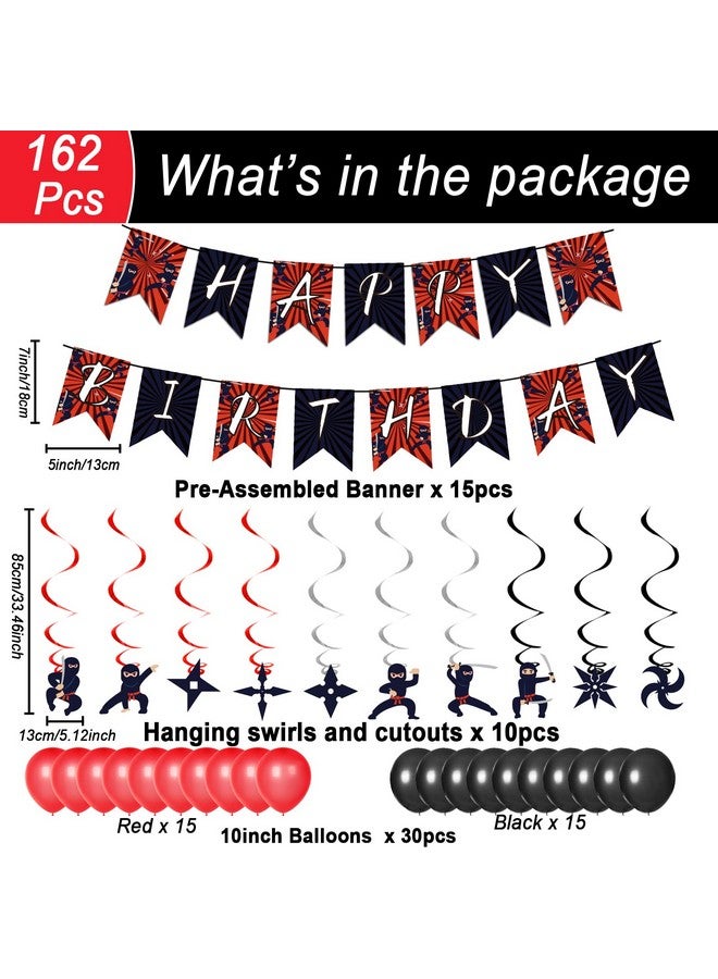 Tevxj مجموعة زينة عيد ميلاد نينجا 162 قطعة - مجموعة مستلزمات حفلة محارب نينجا تشمل أدوات المائدة من نينجا ماستر، مفرش طاولة، لافتات معلقة، دوامات فويل، قصاصات، بالونات لحفلات الكاراتيه للأطفال الأولاد. - Image 2