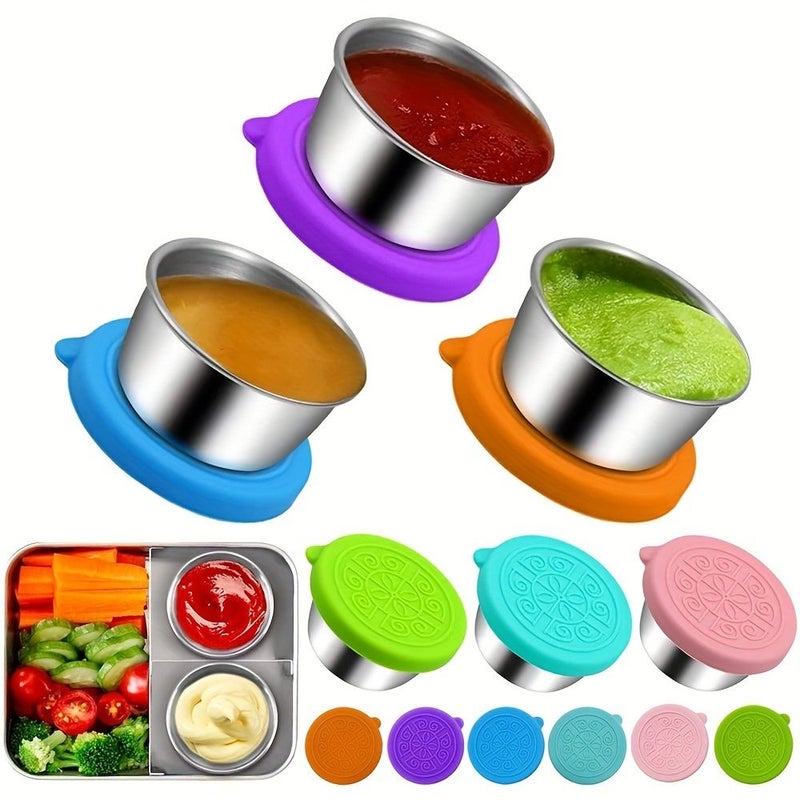 Mint Green 2 Pieces Sauce Cups with Lids 1.6 Oz Reusable Stainless Steel Condiment Containers with Leakproof Silicone Lids For Salad Dressing Bento Lunch Box Kitchen Restaurant Supplies Picnic Travel Dinnerware - Image 1