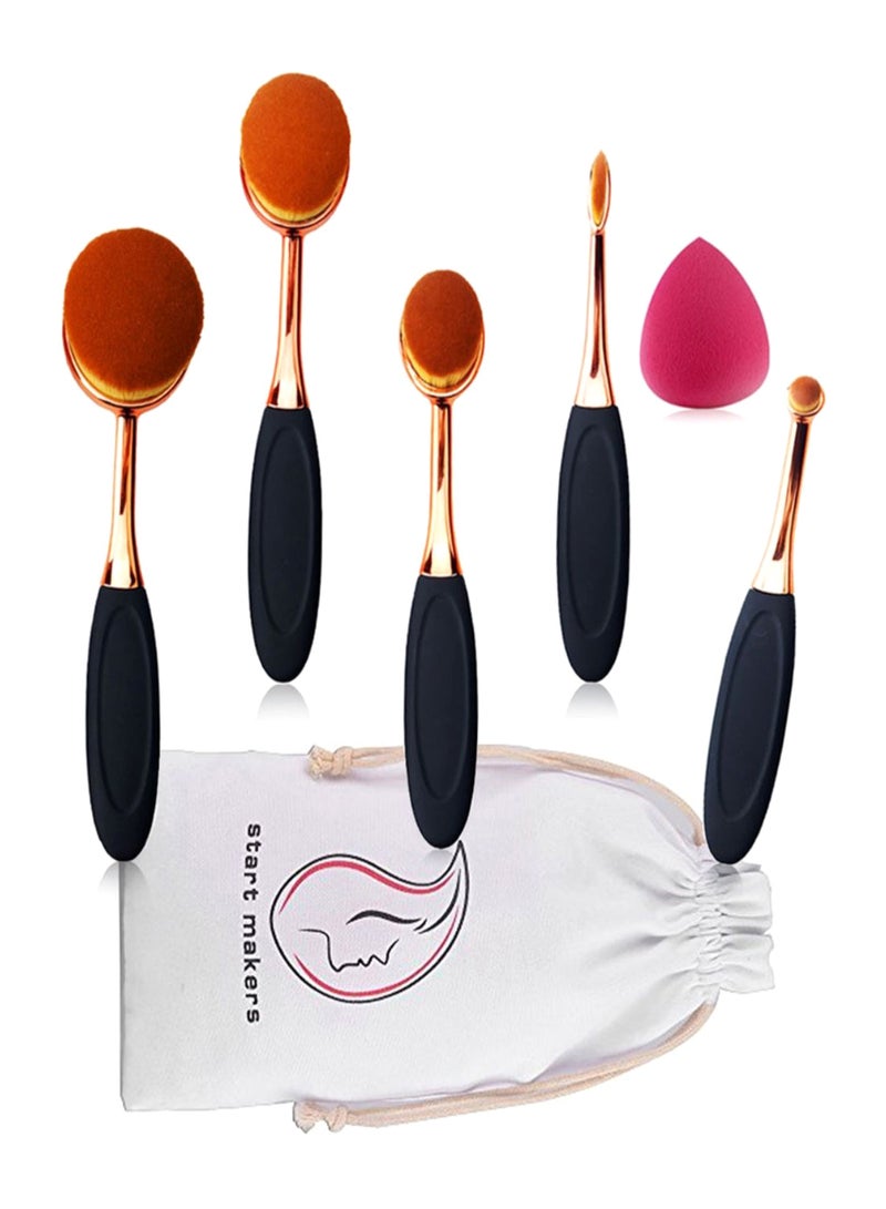 5-Piece Makeup Brush Set With Makeup Sponge And Bag Multicolour - Image 1