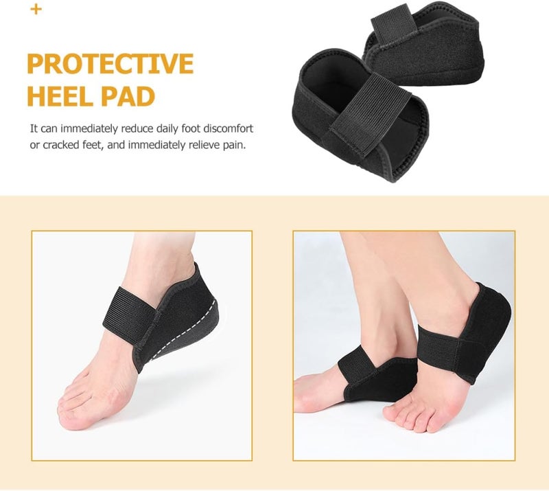 Protective Heel Cushion Pads Non-Slip Heel Sleeves with Hook and Loop Covers for Feet Care Black Size L 41-45 2 Pieces for Outdoor and Daily Shoe Comfort - Image 4