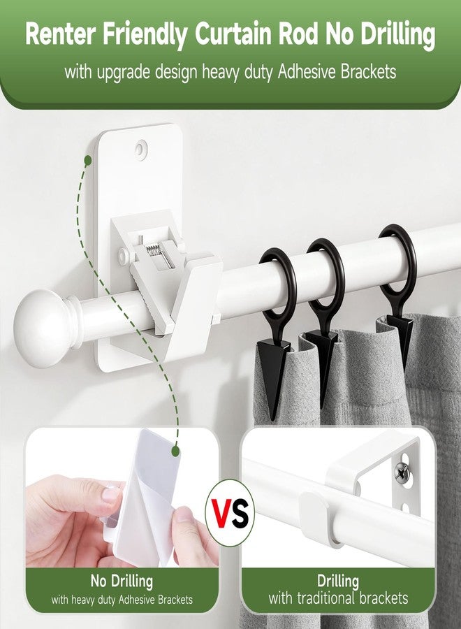 EKOTTOK Heavy Duty Curtain Rods No Drilling for Windows 30 to 45 Inches,5/8 Inch Diameter No Drill Small Curtain Rod Set with Adhesive Brackets, White - Image 2
