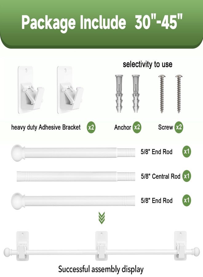 EKOTTOK Heavy Duty Curtain Rods No Drilling for Windows 30 to 45 Inches,5/8 Inch Diameter No Drill Small Curtain Rod Set with Adhesive Brackets, White - Image 5