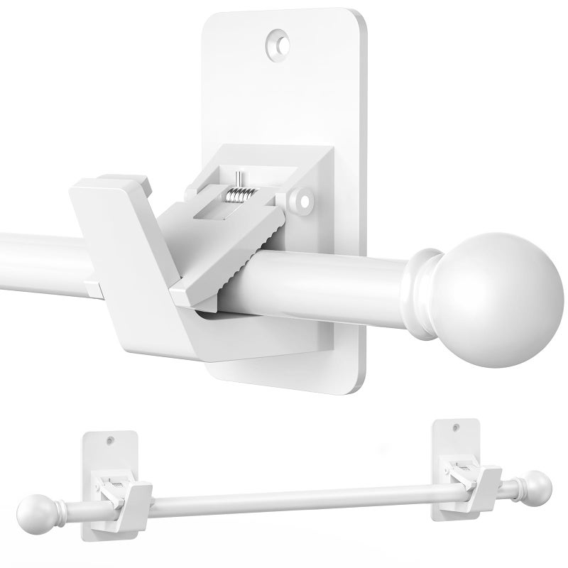 EKOTTOK Heavy Duty Curtain Rods No Drilling for Windows 30 to 45 Inches,5/8 Inch Diameter No Drill Small Curtain Rod Set with Adhesive Brackets, White - Image 1