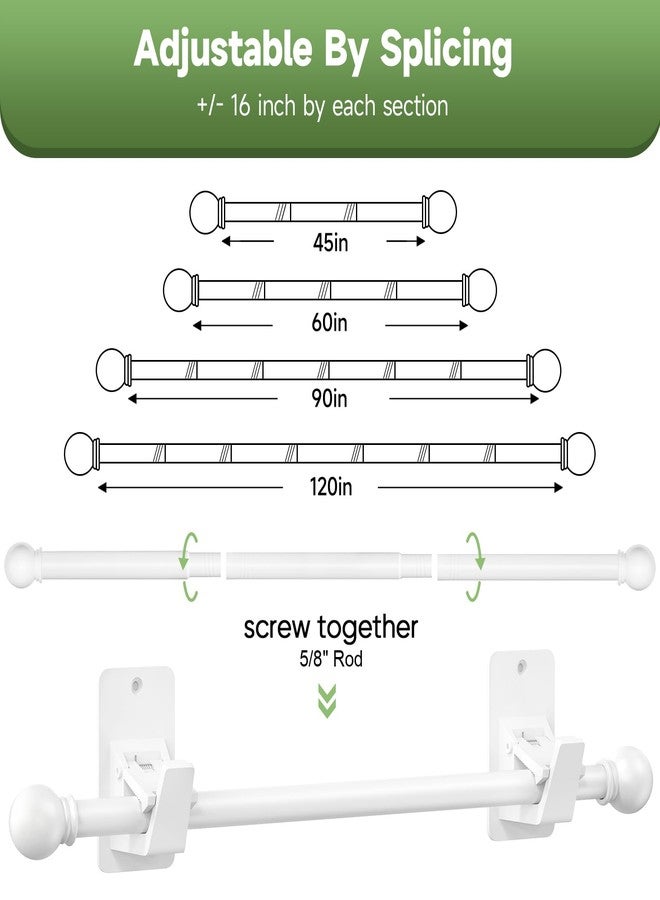 EKOTTOK Heavy Duty Curtain Rods No Drilling for Windows 30 to 45 Inches,5/8 Inch Diameter No Drill Small Curtain Rod Set with Adhesive Brackets, White - Image 4