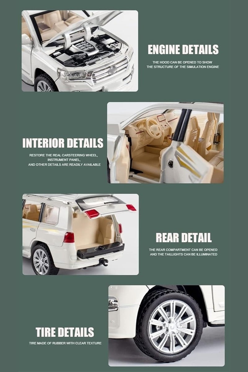 LIMOS Diecast Car 1/32 For Toyota For Land-Cruiser Simulation Die Cast Sound And Light Pull Back Alloy Cars Model Boy Toys Gift (Color : White) - Image 2