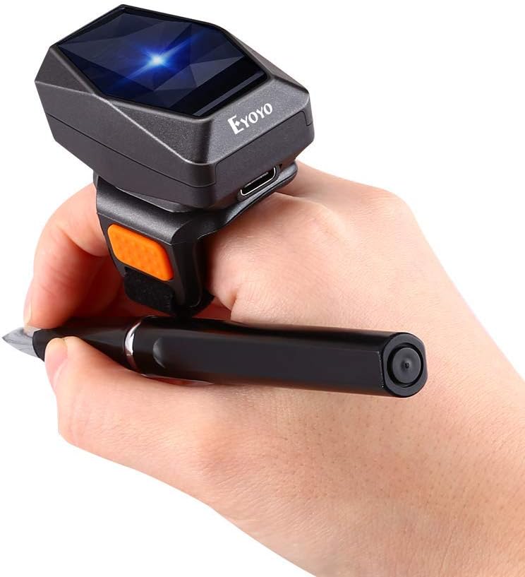 EYOYO 2D Finger Ring Barcode Scanner, Mini Wearable 3-in-1 USB Wired & 2.4G Wireless & Bluetooth Scanner, Image 1D QR Bar Code Reader PDF417 Data Matrix Screen Scan for iPad, Smartphone, PC - Image 1