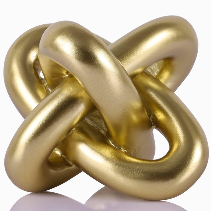 GOLDEN KNOT STATUE THREE KNOT SCULPTURE HOME DECOR ACCENTS KNOT SCULPTURES AND STATUES FOR RUSTIC COFFEE TABLE LIVING ROOM DINING TABLE ENTRYWAY ENTRANCE SHELF SMALL DECORATIONS AND ACCESSORIES