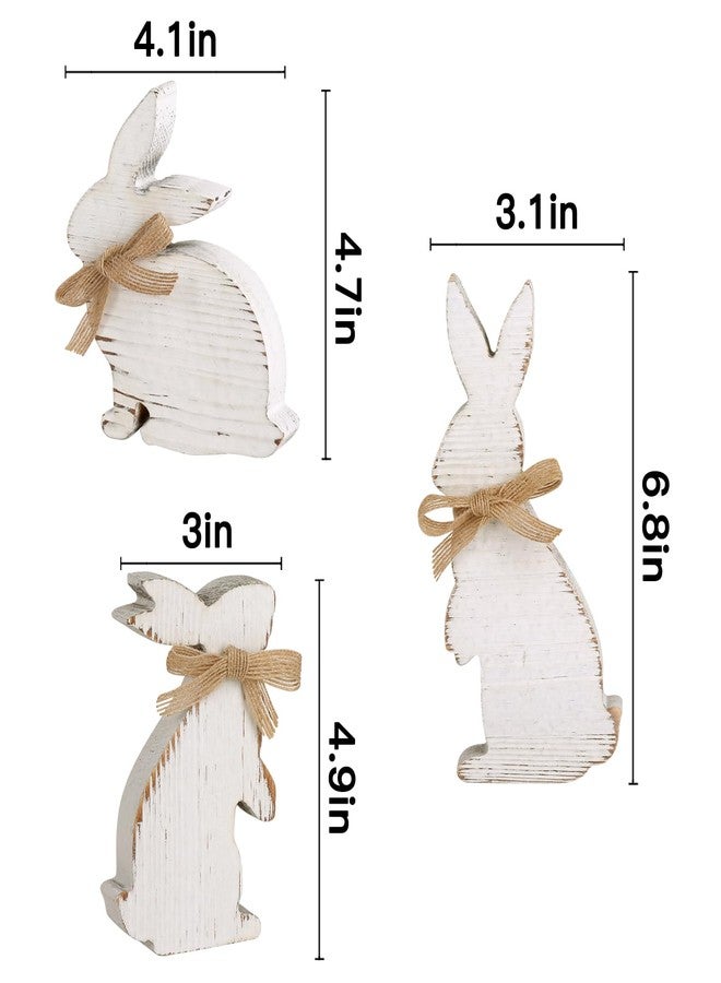 Treory Easter Decorations: 3 Pcs Rustic Bunny Wooden Table Centerpiece Signs White, Farmhouse Wood Decor Tiered Tray for Home, Vintage Gifts - Image 2
