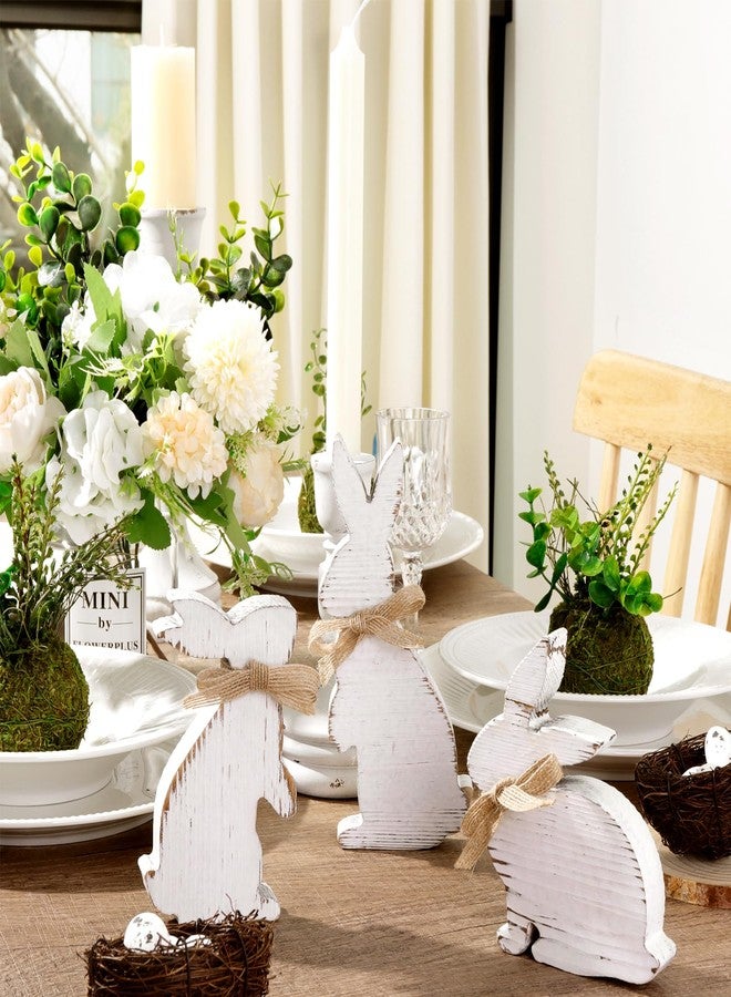 Treory Easter Decorations: 3 Pcs Rustic Bunny Wooden Table Centerpiece Signs White, Farmhouse Wood Decor Tiered Tray for Home, Vintage Gifts - Image 3