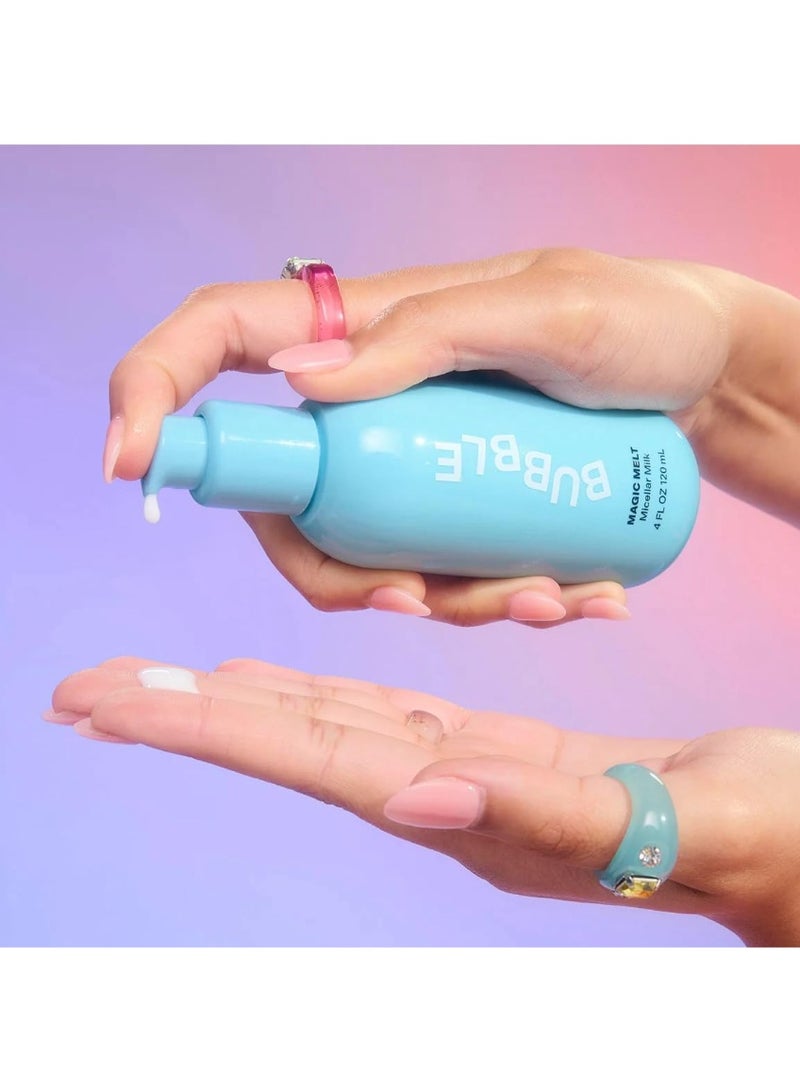 Bubble Skincare Magic Melt Makeup Remover - Micellar Milk Eye Makeup Remover Infused with Raspberry Seed Oil - Hydrating & Soothing Preppy Skikncare for Soft, Refreshed Skin (120ml) - Image 2
