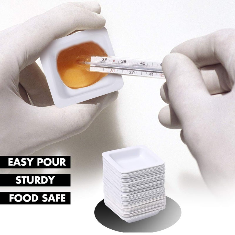 Young4us 7ml 100ml Weigh Boat Set, 100 Pack Small & Large Lab Weighing Dishes for Measuring, Storing, Mixing Powders & Liquids with Easy Pour Design Disposable Mini Plastic Square Dish Scale Tray - Image 4