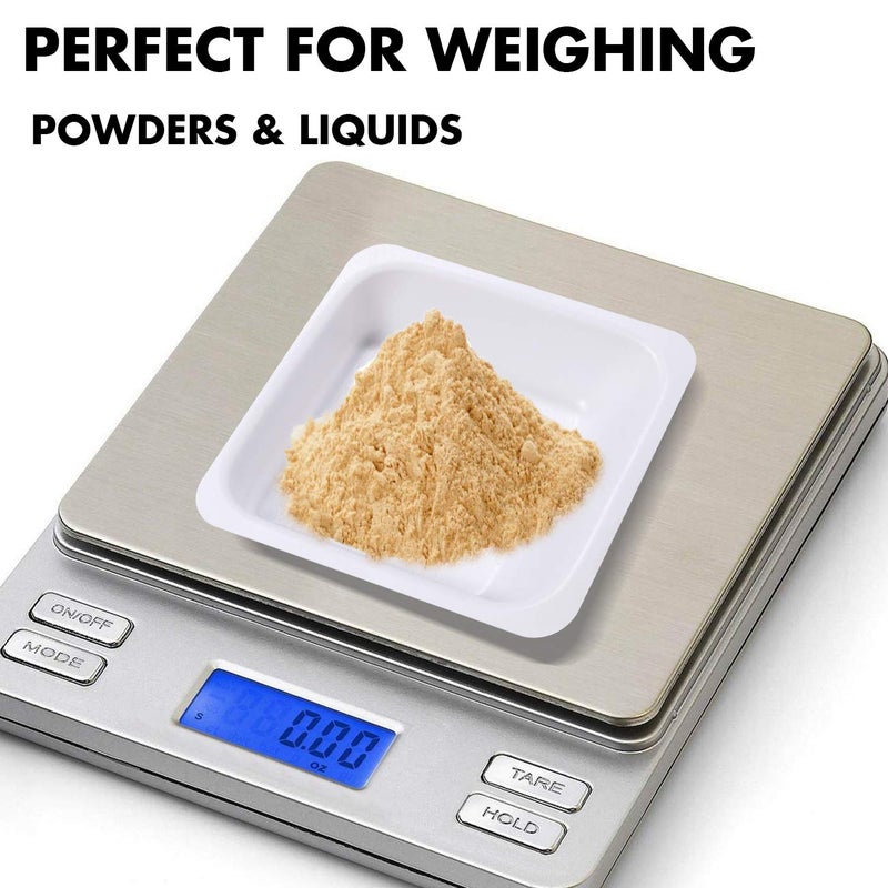Young4us 7ml 100ml Weigh Boat Set, 100 Pack Small & Large Lab Weighing Dishes for Measuring, Storing, Mixing Powders & Liquids with Easy Pour Design Disposable Mini Plastic Square Dish Scale Tray - Image 5
