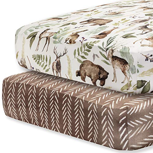 Pobibaby  2 Pack Premium Fitted Baby Boy Crib Sheets for Standard Crib Mattress  UltraSoft Cotton Blend Safe and Snug and Stylish Woodland Crib Sheet Wildlife