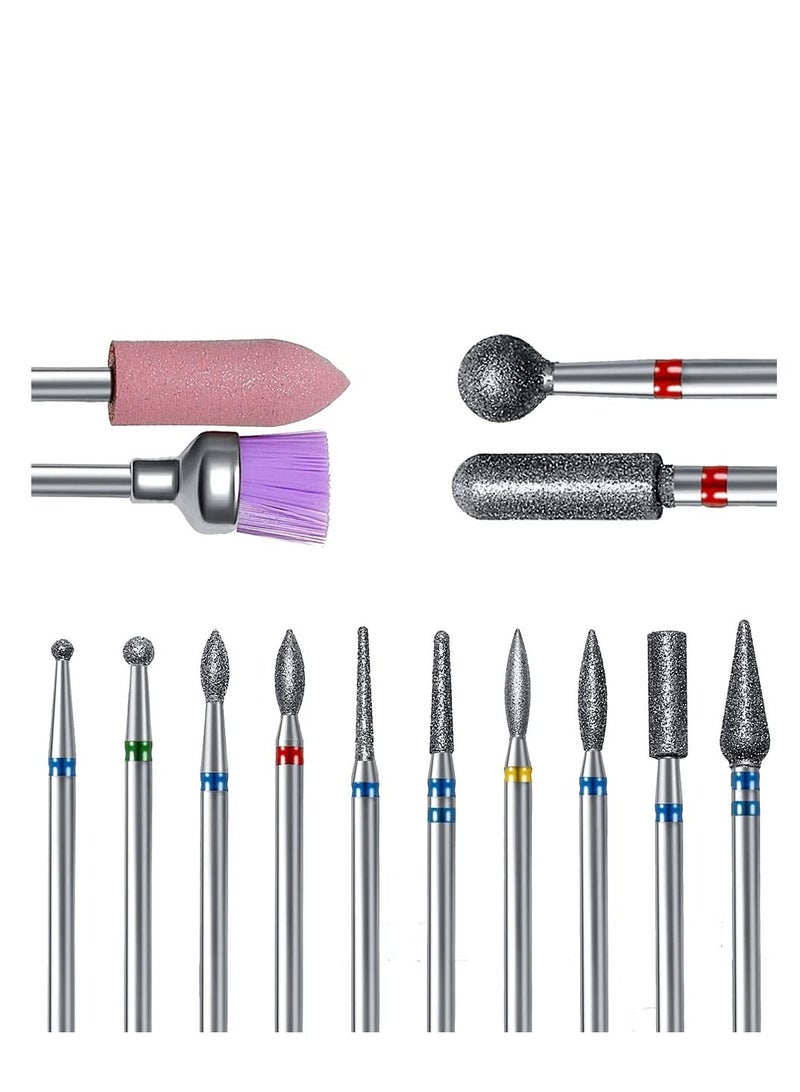 SYOSI Nail Drill Bits Set, 14pcs Professional Rotary Burrs Diamond Cuticle Remover Bits Kit 3/32" Bits Manicure Pedicure Remover Tools for Acrylic Gel Nails Cuticle Manicure  - Image 1