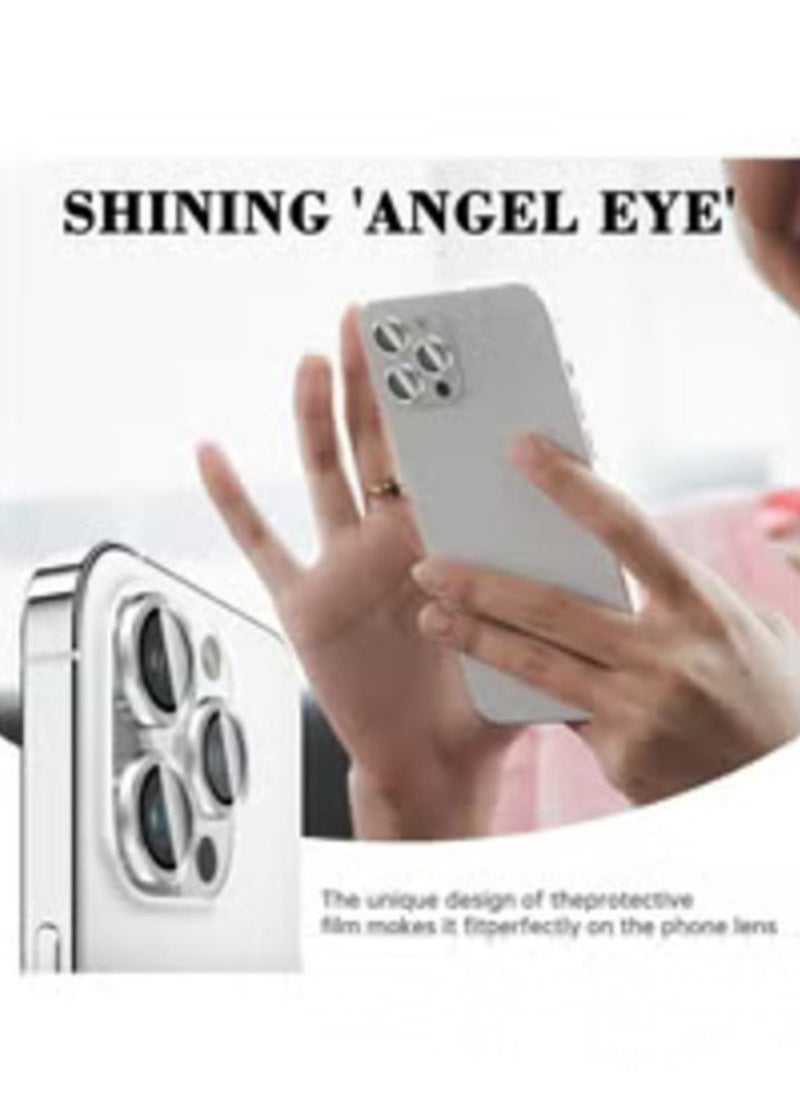Raxoom Silver Tempered Glass Camera Lens Protector for iPhone 16 Pro/Pro Max - HD Clarity with Automatic Alignment & Metal Rings - Image 3