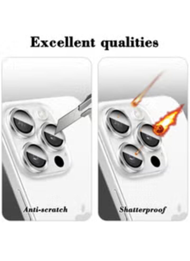 Raxoom Silver Tempered Glass Camera Lens Protector for iPhone 16 Pro/Pro Max - HD Clarity with Automatic Alignment & Metal Rings - Image 4