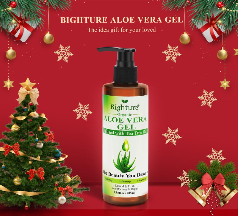 BIGHTURE Aloe Vera Gel with Tea Tree Oil for Face & Body, Freshly-cut Aloe Vera Gel Ideal for Skin, Scalp, & Hair Hydration, Calming Moisturizer for Soothing After Sun Care Relief, 6.93 oz - Image 2