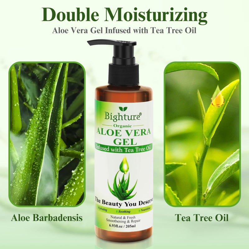 BIGHTURE Aloe Vera Gel with Tea Tree Oil for Face & Body, Freshly-cut Aloe Vera Gel Ideal for Skin, Scalp, & Hair Hydration, Calming Moisturizer for Soothing After Sun Care Relief, 6.93 oz - Image 3