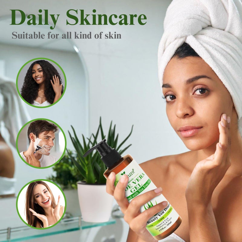 BIGHTURE Aloe Vera Gel with Tea Tree Oil for Face & Body, Freshly-cut Aloe Vera Gel Ideal for Skin, Scalp, & Hair Hydration, Calming Moisturizer for Soothing After Sun Care Relief, 6.93 oz - Image 5